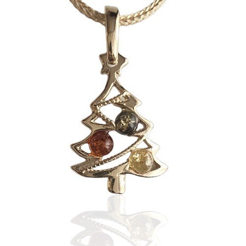 ankabizuteria.pl Zawieszka srebrna pozłacana CHOINKA z bursztynem