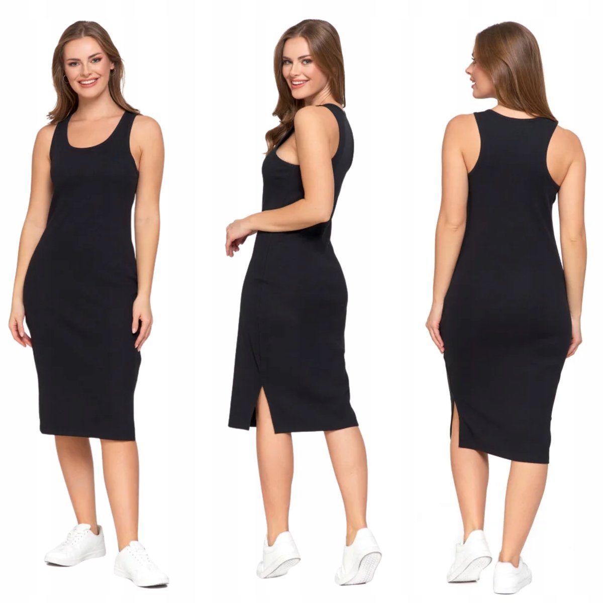 SUKIENKA DAMSKA MIDI DZIANINOWA Z ROZCIĘCIEM KLASYCZNA W PASKI MORAJ 3XL BLACK