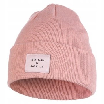 Czapka Damska Zimowa Beanie Klasyczna Ciepła Z Napisem Moraj Różowa Uni