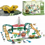Zabawki zdalnie sterowane - DUŻY TOR WYŚCIGOWY DINO PARK DINOZAUR KOLEJKA ŚWIATŁO DŹWIĘK 167 EL. MATADI - miniaturka - grafika 1