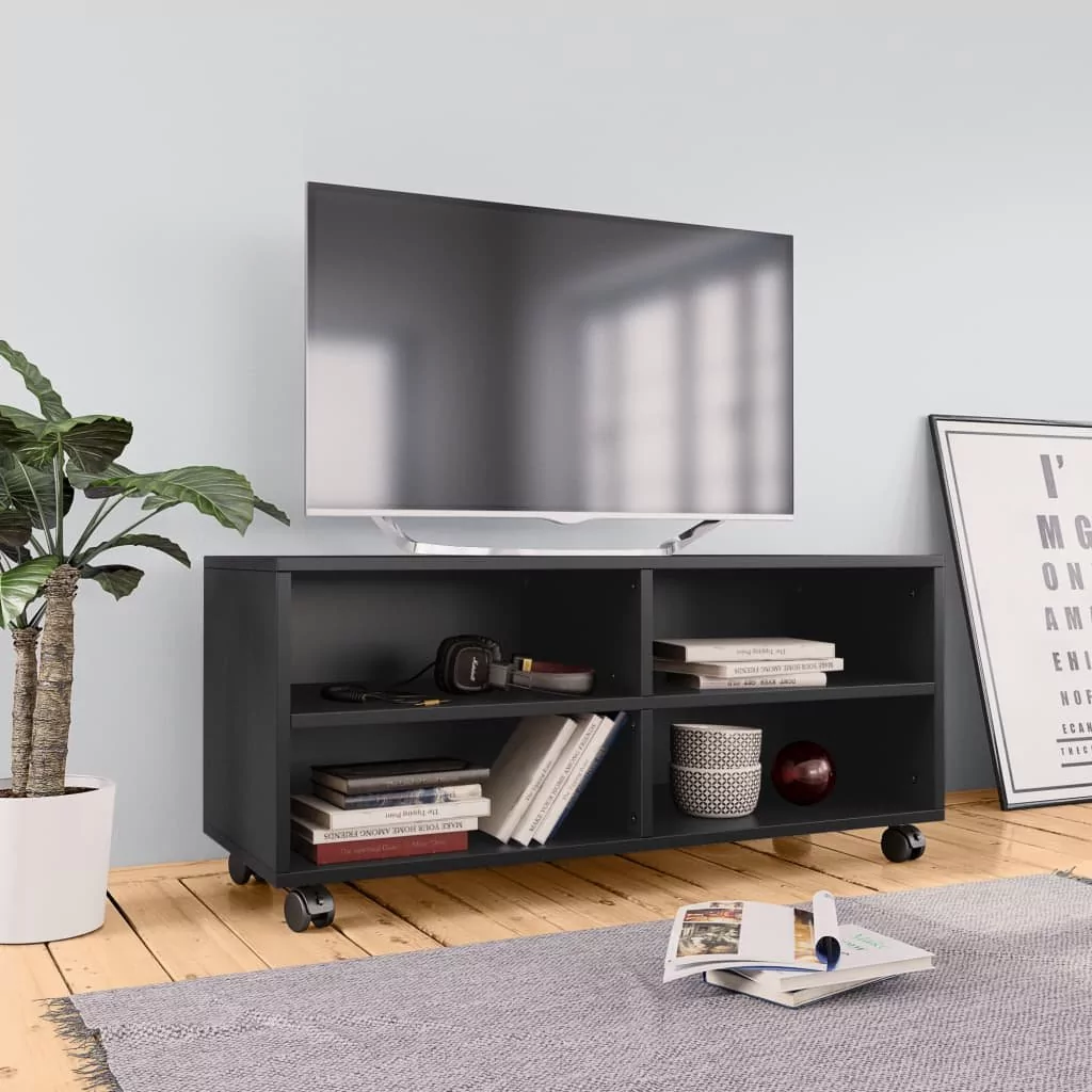 vidaXL Szafka pod TV z kółkami, czarna, 90x35x35 cm, płyta wiórowa
