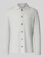 Swetry męskie - Kurtka z dzianiny z mieszanki wiskozy żywej wełny z wykładanym kołnierzem i listwą guzikową - miniaturka - grafika 1