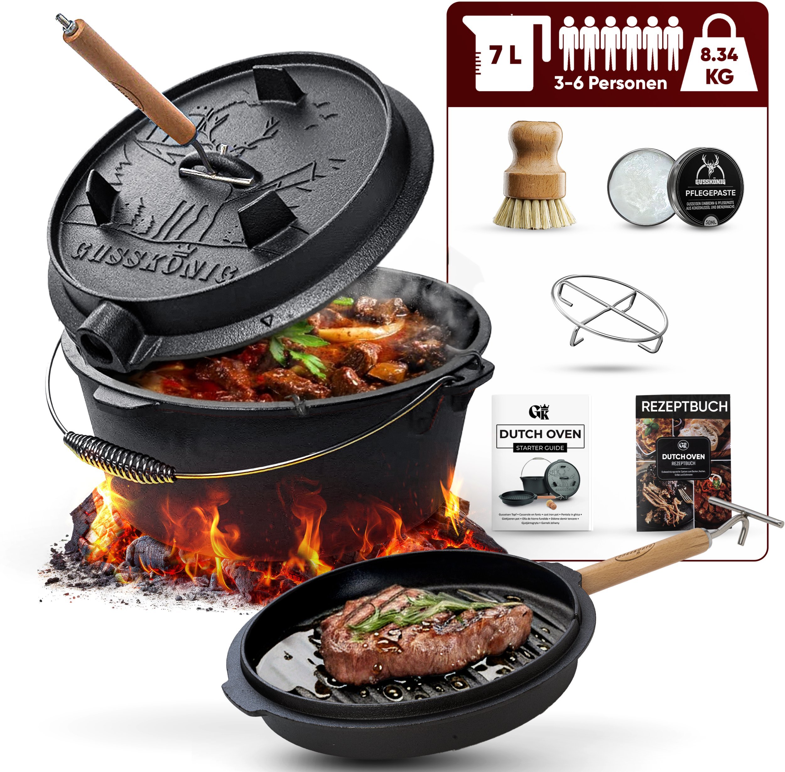 Lumarko Gusskönig Wypalany zestaw Dutch Oven 7L z nóżkami