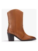 Botki damskie - Unisa Skórzane kowbojki w kolorze jasnobrązowym - miniaturka - grafika 1