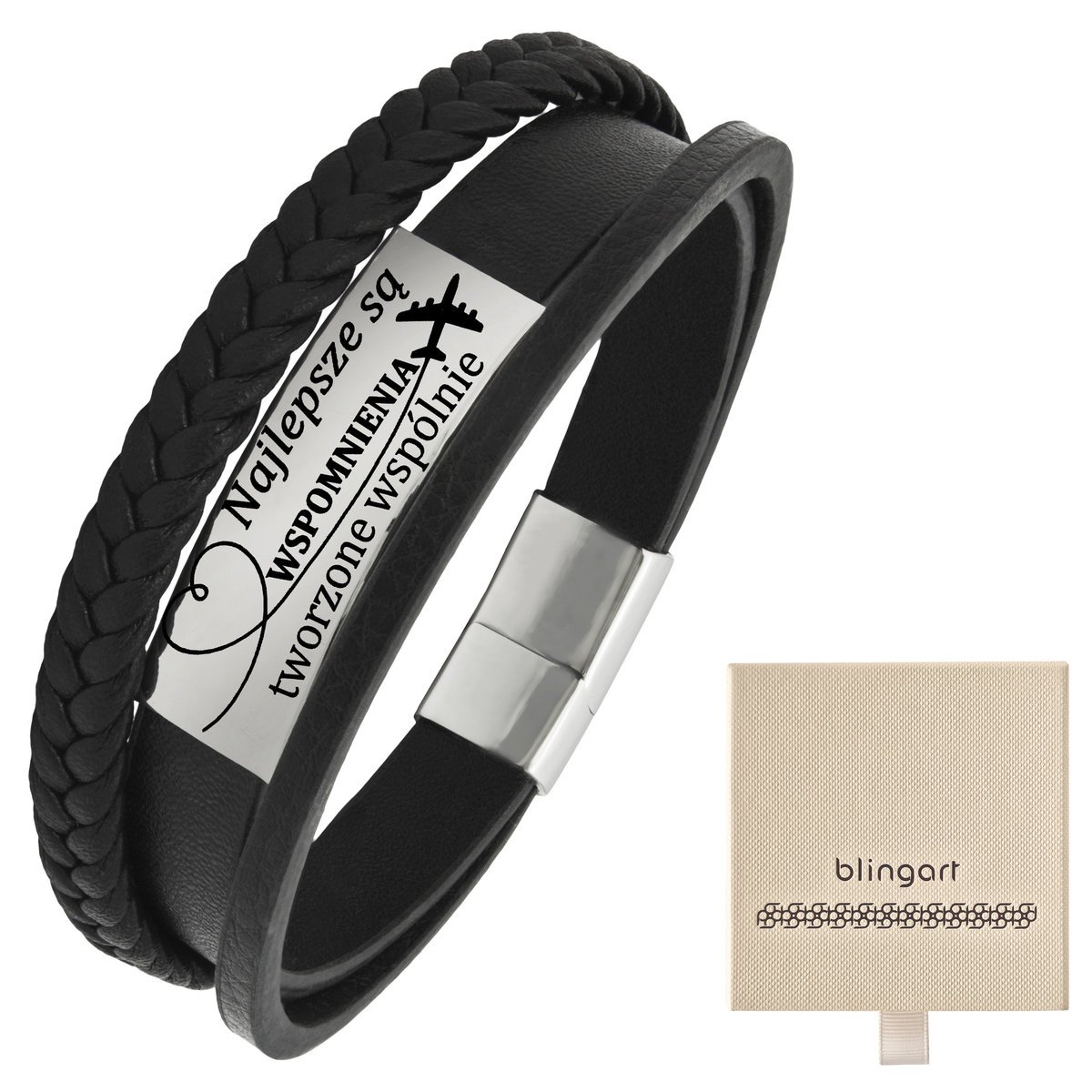 Bransoletka z grawerem skórzana męska plecionka