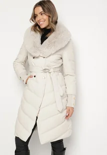 Biała Elegancka Kurtka z Pikowanymi Przeszyciami i Futrzanym Kołnierzem Gallea - Kurtki damskie - miniaturka - grafika 1
