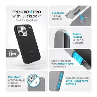 Speck Presidio2 Pro ClickLock & MagSafe - Etui iPhone 15 Pro (Black / Slate Grey / White) - Pozostałe akcesoria do telefonów - miniaturka - grafika 3