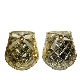 Szklany świecznik glamour złoty metaliczny 14cm - Świeczniki - miniaturka - grafika 1