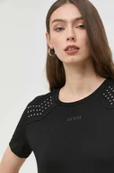 Koszulki sportowe damskie - Guess t-shirt bawełniany kolor czarny - miniaturka - grafika 1