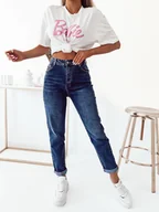 Spodnie damskie - SPODNIE JEANSOWE JASNE- MOM STRETCH- GRANATOWE - Olika - miniaturka - grafika 1