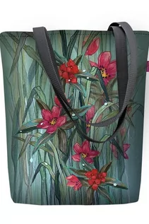 Torebki damskie - Płócienna wodoodporna torba w kwiaty - grafika 1