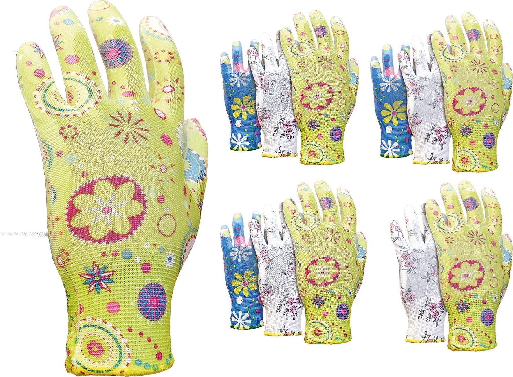 Reis Rękawice ogrodowe / Kolorowe / RGARDEN-PU - 12 Par 6 - XS