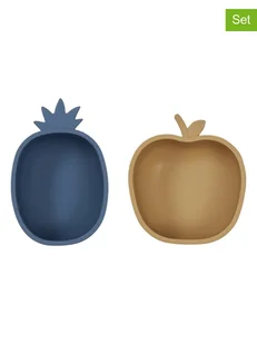OYOY mini Miski (2 szt.) "Pineapple & Apple" w kolorze niebieskim i jasnobrązowym - Sztućce dla dzieci - miniaturka - grafika 1