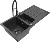 Zlewozmywaki z baterią - Mexen Andres zlewozmywak granitowy 1,5-komorowy z ociekaczem i baterią kuchenną Aster, czarny nakrapiany - 6515-76-73450-07-B - miniaturka - grafika 1