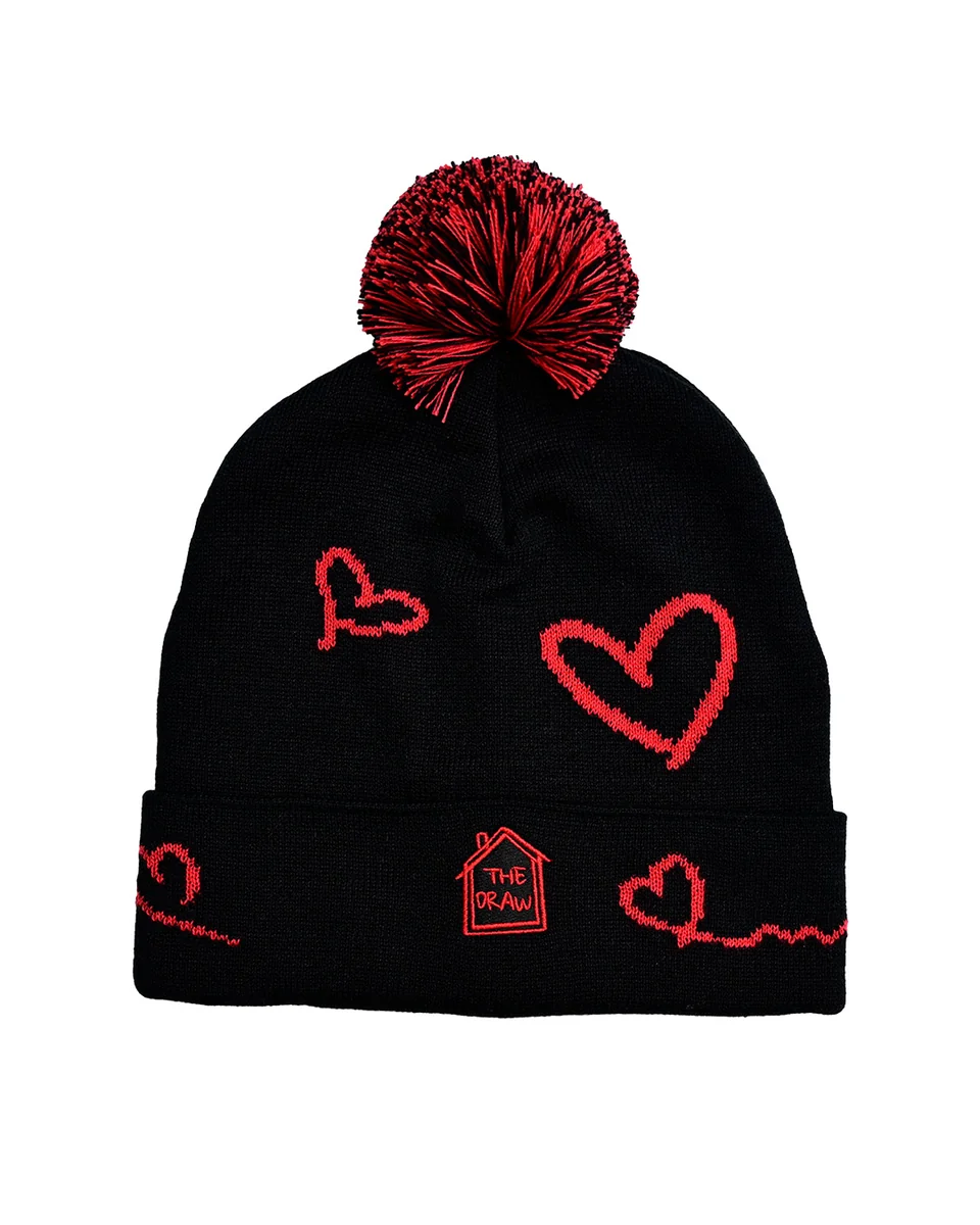 Czapka zimowa z pomponem Heart Lines Czarna