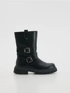 Buty dla dziewczynek - Reserved - Botki z imitacji skóry - czarny - miniaturka - grafika 1