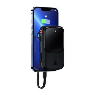 Powerbank Baseus Qpow Pro z kablem Lightning, USB-C, USB, 10000mAh, 20W (czarny) - Powerbanki - miniaturka - grafika 4