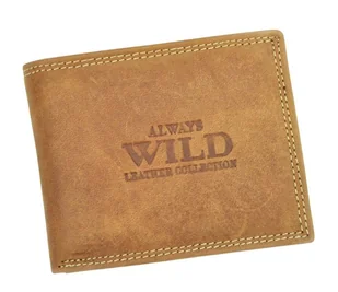 Portfel Męski Skórzany ALWAYS WILD Skóra Licowa Mały Poziomy RFID N0035-CHM/8717 KONIAKOWY 10 x 9 x 2 [cm] - Portfele - miniaturka - grafika 1