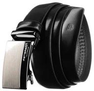 Paski - PETERSON Elegancki pasek męski do spodni czarny klasyczny ze skóry naturalnej gładki z automatyczną srebrną klamrą 85 casualowy do garnituru - miniaturka - grafika 1