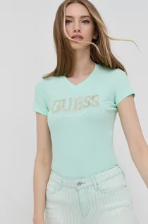 Koszulki i topy damskie - Guess t-shirt damski kolor zielony - grafika 1