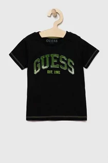 Koszulki dla chłopców - Guess t-shirt bawełniany dziecięcy kolor czarny wzorzysty - grafika 1