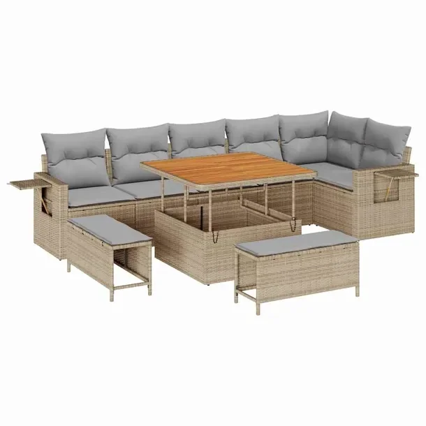 Modułowy zestaw sofy ogrodowej, beżowy, 3-osobowy, rattan