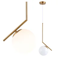 Lampy sufitowe - Lampa sufitowa wisząca E27 ozdobna Biały klosz Szklana kula z regulowanym przewodem Złoty metal pręt pionowy - LEDHOFF - miniaturka - grafika 1