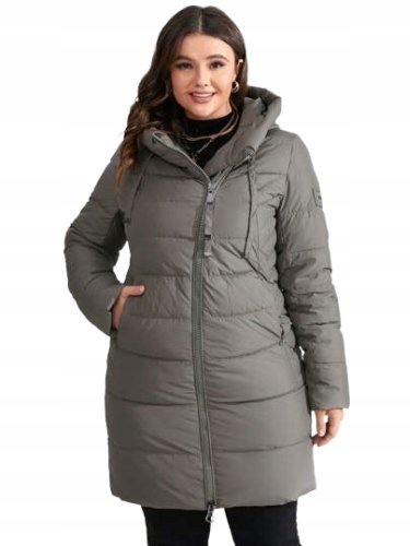 PLUS SIZE PŁASZCZ SZARY PUCHOWY Z KAPTUREM 54 ŁOD