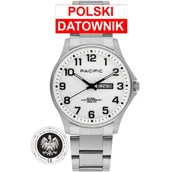 Zegarki męskie - Zegarek Pacific Polska SMB-1073D-01 srebrny męski zegarek z orłem i polskim datownikiem - miniaturka - grafika 1