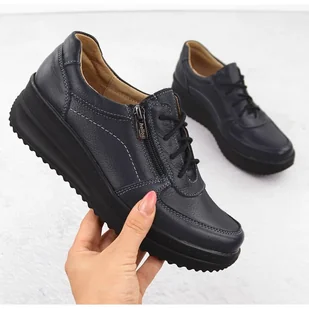 Skórzane półbuty damskie komfortowe granatowe Helios 419 niebieskie - Półbuty damskie - miniaturka - grafika 1