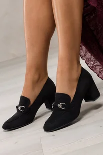 Czarne mokasyny damskie Sergio Leone ze sprzączką na szerokim słupku skórzana wkładka PB146-CA - Mokasyny damskie - miniaturka - grafika 1