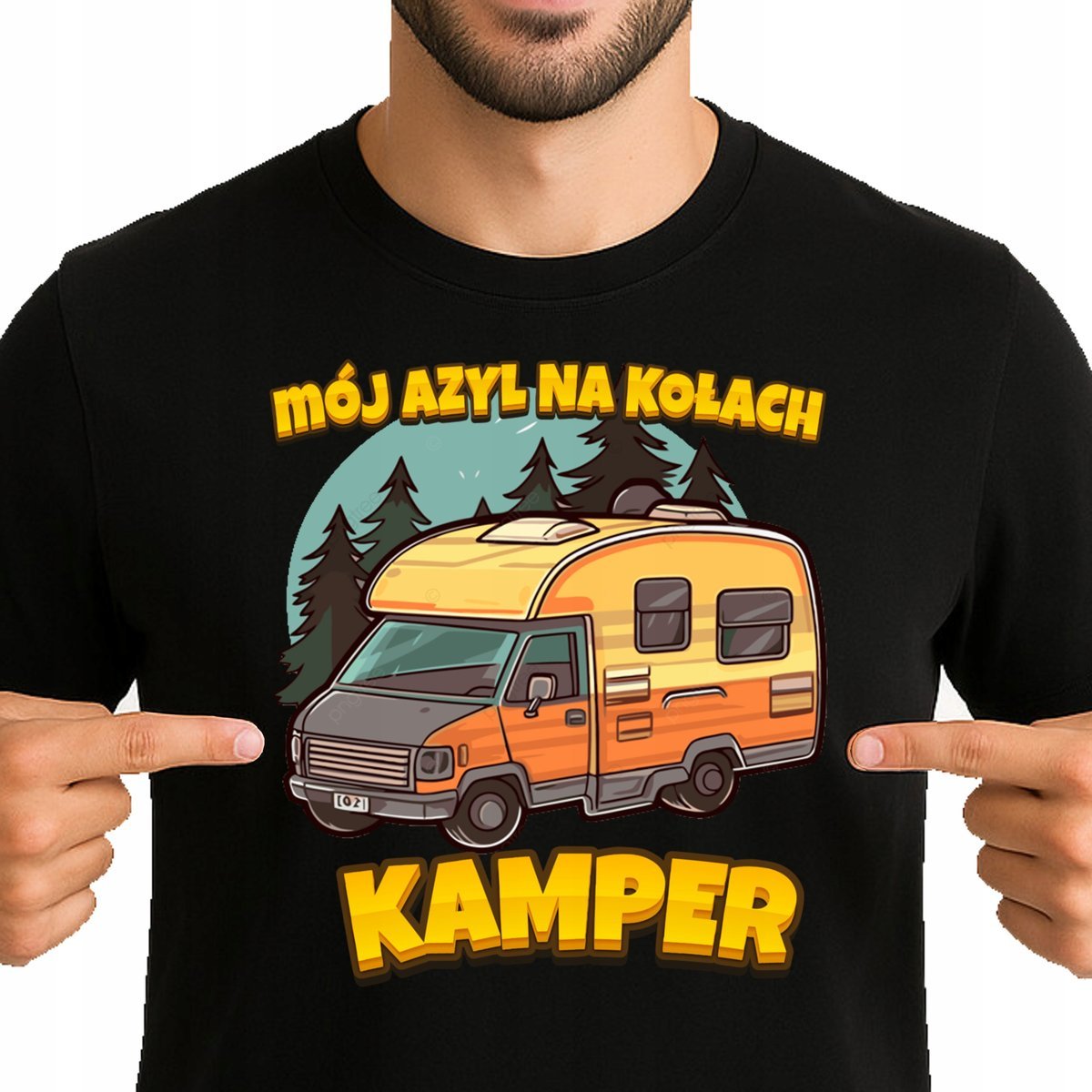 KOSZULKA MĘSKA KAMPER MÓJ AZYL NA KOŁACH CAMPER CAMPING XXL 3452 CZARNA