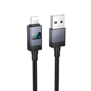 Kabel USB A do Lightning Hoco 2,4A z wyświetlaczem 1 m X118 czarny - Kable USB - miniaturka - grafika 1