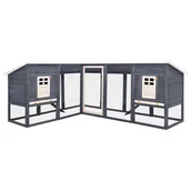 Akcesoria do hodowli zwierząt - VidaXL Klatka dla królika z wybiegiem, szaro-biała, drewno jodłowe - miniaturka - grafika 1