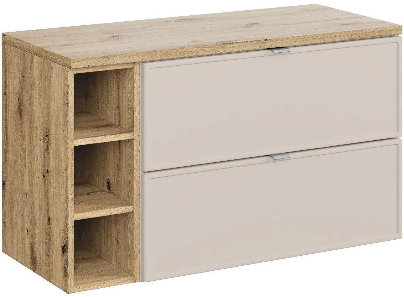 Szafka pod umywalkę nablatową BELLA CASHMERE 80cm kaszmir/dąb artisan - zestaw 100 cm z regałem i blatem COMAD