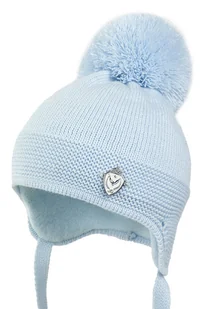 Czapka niemowlęca na zimę TABASCO z pomponem niebieski - Czapki dla dzieci - miniaturka - grafika 1