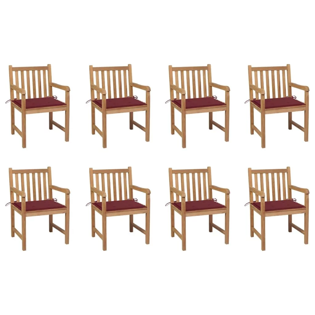 vidaXL Lumarko Krzesła ogrodowe, 8 szt., czerwone poduszki, drewno tekowe! 3073067