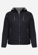 Kurtki damskie - Granatowa Dwustronna Kurtka Pikowana z Kapturem Zidila - miniaturka - grafika 1