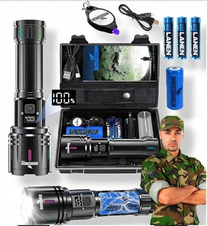 Bardzo Mocna Latarka Led Taktyczna Wojskowa Akumulatorowa Powerbank