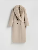 Płaszcze damskie - Reserved - Płaszcz z dodatkiem wełny - beżowy - miniaturka - grafika 1