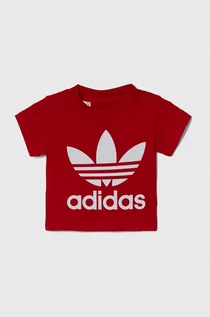 Kaftaniki dla niemowląt - adidas Originals t-shirt bawełniany niemowlęcy kolor czerwony z nadrukiem - grafika 1