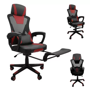Fotel Gamingowy Dla Gracza Biurowy Obrotowy + Podnóżek Kg100 Czarno/Czerwony - Fotele gamingowe - miniaturka - grafika 1