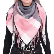 Apaszki i szaliki damskie - Chusta damska, szalik w kratę - przyjemna i miękka SZA-23 pudrowy róż - miniaturka - grafika 1