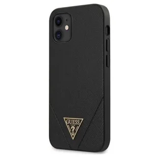 Guess Saffiano V - Etui na iPhone 12 Mini czarne GUHCP12SVSATMLBK - Etui i futerały do telefonów - miniaturka - grafika 1