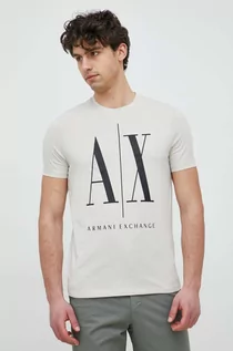 Koszulki męskie - Armani Exchange t-shirt bawełniany kolor beżowy z nadrukiem - grafika 1