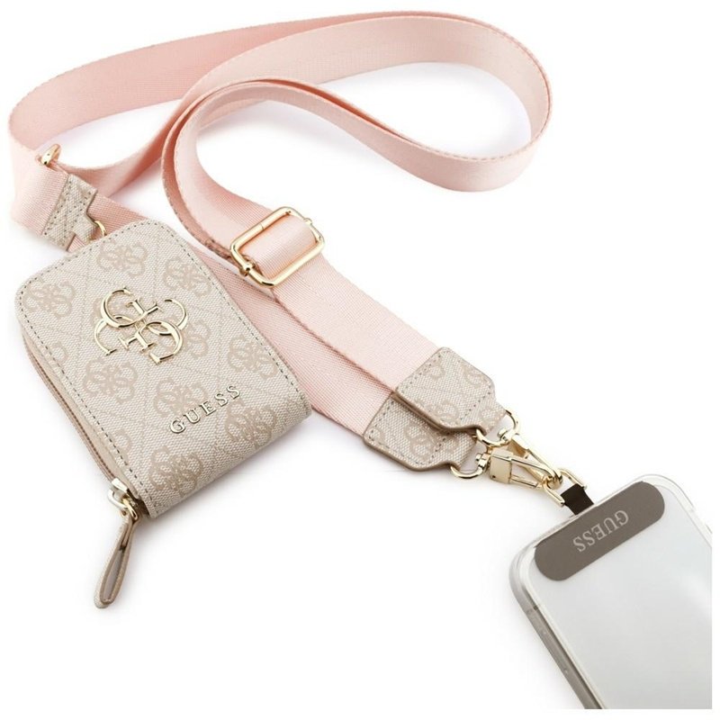 Guess Smycz do Telefonu Pasek Crossbody + Portfel Różowy Zestaw Metal Logo
