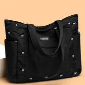 Torebki damskie - TEMU Perfect Lily Damska Torba Tote o Dużej Pojemności z Stałym Paskiem i Kieszenią na Zamek - Biała & Burgundowa Nylonka, Elementy w Kolorze Złotym, - miniaturka - grafika 1