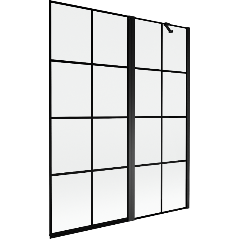 Mexen Mist parawan nawannowy 2-skrzydłowy prawy 140 x 150 cm, czarna kratka, czarny - 8A9-140-011-70-77-P