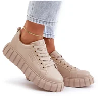Sneakersy damskie - Sneakersy Damskie Eko Skórzane Na Platformie Big Star MM274618 Beżowe 36 - miniaturka - grafika 1