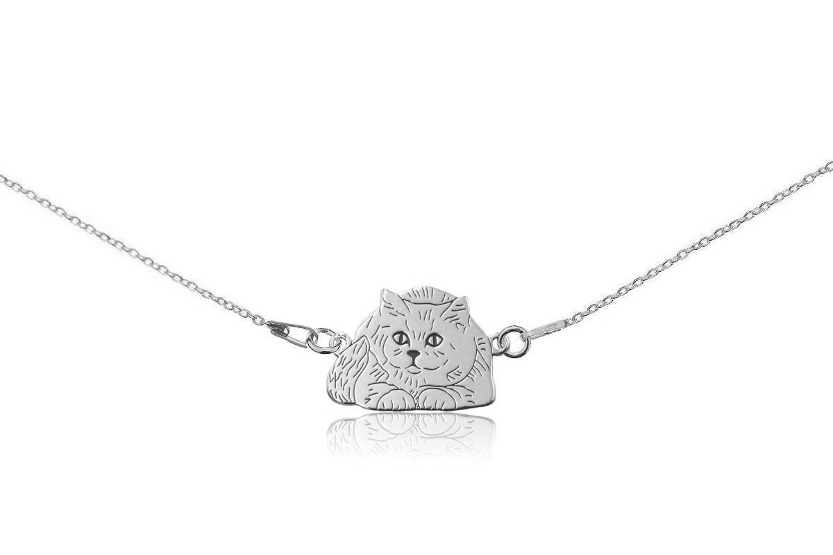 Bransoletka Z Kotem Brytyjskim W Pozycji Leżącej Srebrnym Na Łańcuszku Uniwersalny (15-17 Cm)